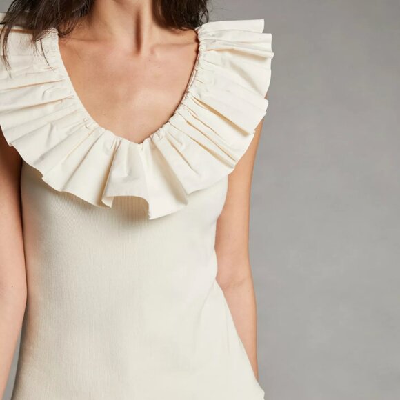 Maeve by Anthropologie Tina Ruffled Tank Top in Cream White size Small - Picture 3 of 10